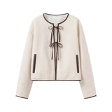 Fongt Women's Explosive Fashion Round Collar Bow Tie With Temperament Casual Loose Coat
