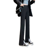 Fongt High Waist Slit Micro Bell Bottom Pants Children Autumn Thin Casual Pendant Feeling Floor Pants Straight Suit Pants-Outfit