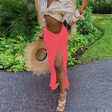 Pleated Woven Skirt for Women Sexy Oversized Casual Clothing Irregular Shape Side Lace Beach Style Female Outfits