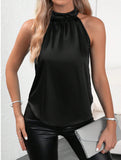 New Summer Satin Vest Women's Solid Color Shoulder-Hanging Sleeveless Blouse-Outfit