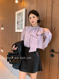 Fongt Xixi 2025 Autumn White Standard Thousand Gold Wind Bow Tie With Bottom Shirt Women's Long-Sleeved Top Tide 89589