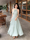 Fongt Xixi 2025 Summer New French Temperament Flax High Waist Dress Elegant Holiday Dress 88345