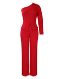 Fongt Women's 2025 Spring New Slanted Shoulder Nail OL Tongle Two-Set Large-Size Set