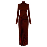 Turtleneck Long Sleeve Wrap Maxi Dress-Outfit