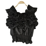Pullover Patchwork Ruched Shirt For Women Square Collar Butterfly Sleeve Solid Blouses Female Clothing 2022
