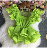 Chiffon Tanks Summer Female Plain Color Square Collor Sweet Camisole Woman Ruffles Straps Camis Tops-Outfit