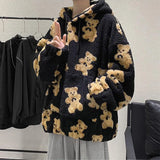 Loose Harajuku Kawaii Hoodies Fleece Bear Couple Hoodie Autumn Winter Thick Sweatshirts Oversized Pullover Casual