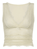 V Neck Lace Crop Tank Top-Outfit