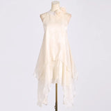 Fongt 2025 New Fashion Sweet Wind Flowers Hanging Neck Design Sleeveless Irregularity Of The Dress