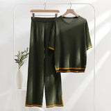 Fongt Simple Splicing Loose Short-Sleeved Sweater Top High Waist Thin Leg Pants Two Sets