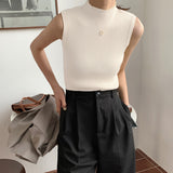 High Collar Sexy Tank Tops Women Sleeveless Knitted Vest Female Elasticity Solid Slim Pullover 2024 Summer Solid Bottoming-Outfit