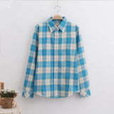 Tops And Blouses Casual Button Down Blouses Plaid Shirt Long Sleeve Female Print Cotton Tops Lady