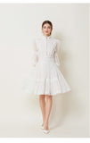 Fongt Elegant Bubble Sleeve Lace Splicing Mesh Dress Women's Court Collar Lantern Sleeve A-Word Skirt