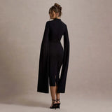 Solid Cape Bodycon Midi Dress-Outfit