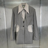 Casual Slim Patchwork Colorblock Blazer Female Long Sleeve Cut Out Fake Two Korean Fashion Jacket For Women