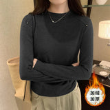 T-Shirts With Solid Shoulders And Long Sleeves Women Wear New Velvet And Thickened Foundation Shirts In Autumn And
