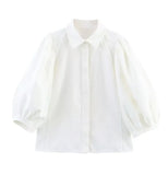 Fongt Women's Clothing Explosion Fashion Cowboy POLO Collar Sleeve Shirt + Trousers Set