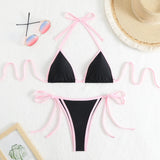 2025 New Solid-Colored Lady Split Sexy Triangle Bikini With Beach Hot Spring