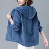 Autumn Women Corduroy Jacket Fashion Hooded Zipper Loose Female Coat Causal Plus Size Korean Long Sleeve Ladies