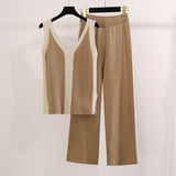 Fongt Color Before And After The V-Neck Vest Knitted Fork Tops Knitted Knitted Two-Piece Trousers Knitted
