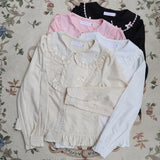 Kawaii Lolita Blouses Women Elegant Bow Ruffles Peter Pan Collar Shirts Tops Girly Casual Blusas Mujer Gothic Y2k Clothes-Outfit