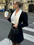 Black Long Sleeve Blazer White Collar Mini Dress-Outfit