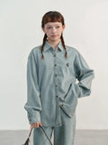 【玳瑁】春季新品休闲翻领刺绣复古百搭纯棉牛仔衬衫外套H6347-Outfit