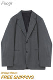 Blazer Coat Women Korean Casual Loose 2023 Autumn Oversized Single-breasted Turndown Collar Long Sleeve Suit Jacket