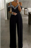 2023 Women's Elegant Jumpsuits with Sequins Sexy Solid High Waist Jumpsuit Women Wide-leg Short Sleeve Jumpsuit for