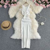 Fongt Sexy Round Neck Kink Solid Color Vest Knit Skirt Front And Back Two Wear Elastic Tight Wrap Hip Dress-Outfit