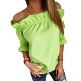 2017 New Women Blouse Puff Sleeve Slash Neck Soild Shirt Strapless Off Shoulder Ruffles Feminine Blouses Ladies