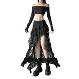 New Women's Dress Of Autumn 2024 Unique Design Black Lace Wave Rfolded Half-Body