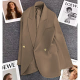 Fongt Korean Version Coffee Color Suit Jacket Female Spring 2024 New Retro British Style Casual Versatile Small Suit-Outfit
