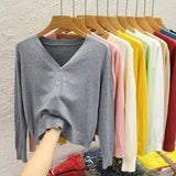 Fongt Short Knitted Cardigan Coat Woman's New Black Outer Sweater Long-Sleeved Bottom Shirt