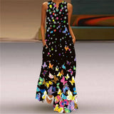Printed Sleeveless Maxi Dress Women Casual V-neck Robe Dresses Female Plus Size Beach Holiday