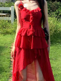 Red Ruffle Midi Dress-Outfit