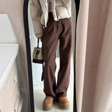 Fongt Jeans Women Plus Velvet Thick 2025 Autumn And Winter High-Waisted Narrow Version Of Straight Trousers Small Drag Broad Leg Pants