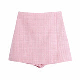 Spring Plaid Textured Double-Breasted Suit Coat Textured Mini Skirt Suit-Outfit