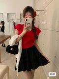 Fongt Pink Bow Short Sleeve Design Small T-Shirt Short Summer Slim Bottom Thin Sweet Spicy
