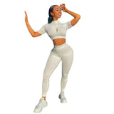 Fongt New Women's Casual Two-Piece Slim Short Sleeve Sports Suit-Outfit