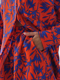 Shirt Set 2024 Summer Fashion Casual Orange Bamboo Leaf Printed Shirt And Shorts Set-Outfit