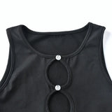 Women Fashion Hollow Out Sleeveless Bodycon Bodysuits Sexy Buttons Slim Playsuits 2021 Summer Autumn Y2K Clothes