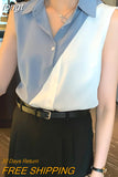 Women Shirts V-Neck Chiffon Button Up Shirt Sleeveless Patchwork Womens Top Fashion Clothes Woman 2023 Basic Ladies