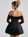 Lace Off-shoulder Patchwork Solid Mini Dress-Outfit