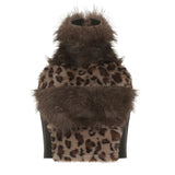 Fongt Cloth Forget Hot Leopard Hair Spliced High-Neck Digging Shoulder Vest Hot Girl Thin Waist High Collar Top