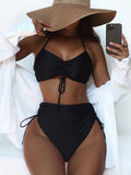 Fongt Outer Single Swimsuit 2023 New Women's Split Swimsuit Pure Color Sexy Pleated Ratio B698W-Outfit