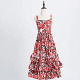 Designer Runway Ball Gown Dress Summer Women Spaghetti strap Backless Floral Print Cascading Ruffle Beach