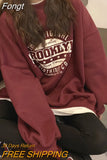 Harajuku Gray Sweatshirts Women Hip Hop Letter Print Hoodies Oversized Loose Crewneck Pullover Tops Korean