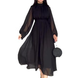 Fongt 2023 Autumn New Solid Color Fashion Gauze Stitching Temperament Elegant Dress-Outfit