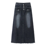 Fongt Denim Skirt Skirt Women's Summer 2023 New Retro Design Sense Minority Show Thin A-Line Long Skirt Skirt-Outfit